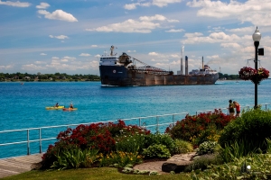 The beautiful St. Clair River as viewed from Palmer Park in St. Clair, Michigan